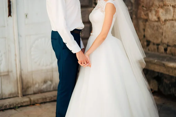 Bruid en bruidegom hand in hand. — Stockfoto
