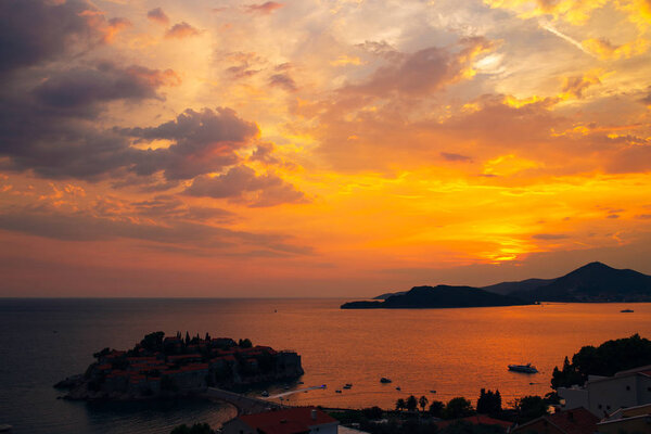 Island of Sveti Stefan. Panoramic shot