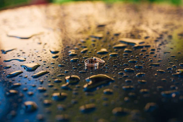 Anéis de casamento em um fundo texturizado — Fotografia de Stock