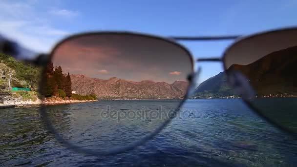 Bay of Kotor, wears glasses — Stock Video