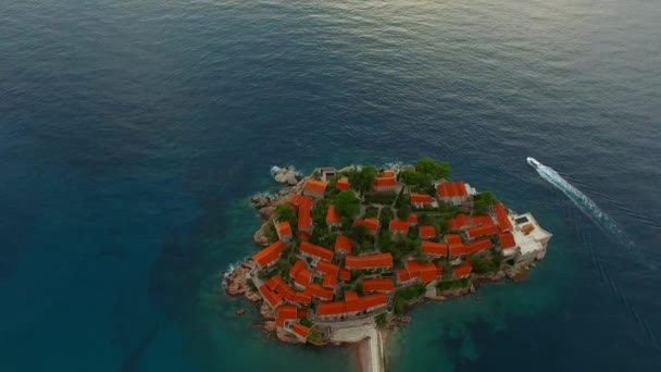 Sveti Stefan Island, aerial photography — Stock Video