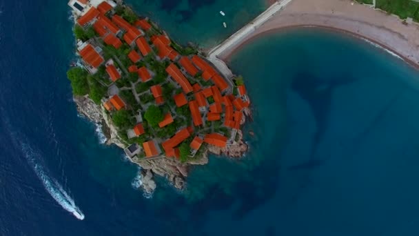 Sveti Stefan Island, aerial photography — Stock Video