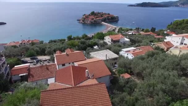 Sveti Stefan Island, aerial photography — Stock Video