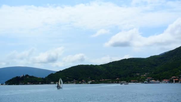 Regata de vela en Montenegro. Regata en yates en la bahía de Boka — Vídeo de stock