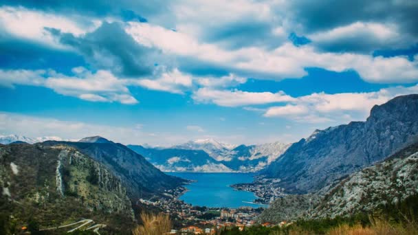 Fjärden av Kotor från höjderna. Visa från Mount Lovcen Bay — Stockvideo