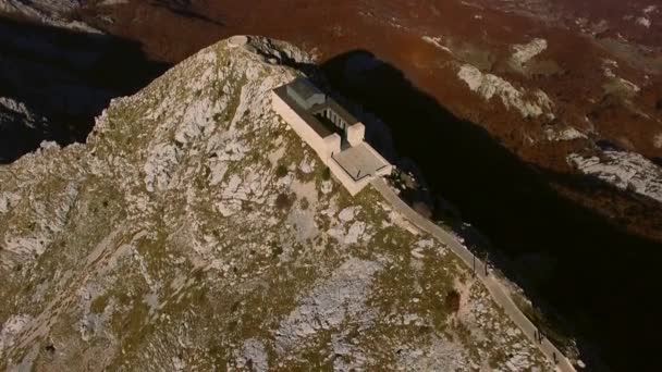 Mausoleum of Njegos on the Mount Lovcen in Montenegro. Aerial su — Stock Video