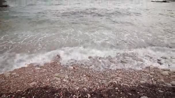 Guijarros en la playa. Textura de la orilla del mar. El mar Adriático — Vídeos de Stock