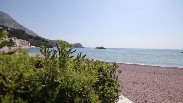 Mediterranean Adriatic sea landscape near Sveti Stefan — Stock Video