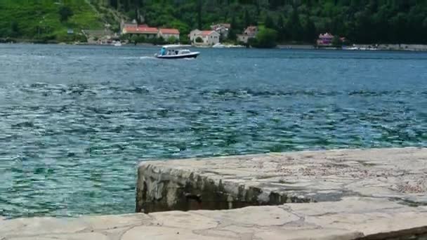 Mooring in the Bay of Kotor, Montenegro. Bay among mountains — Stock Video