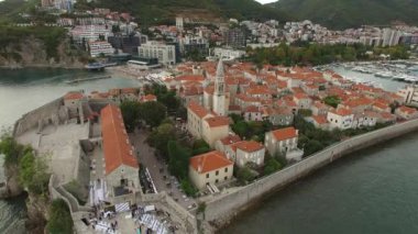 Eski şehir, Budva, drone ile çekim hava
