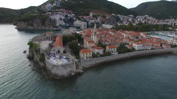 The Old Town of Budva, aerial shooting with drone — Stock Video