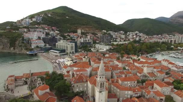 The Old Town of Budva, aerial shooting with drone — Stock Video