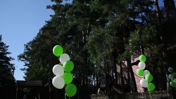 Globos blancos y verdes en vacaciones — Vídeos de Stock