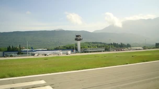 Takeoff in Tivat airport in Montenegro — Stock Video