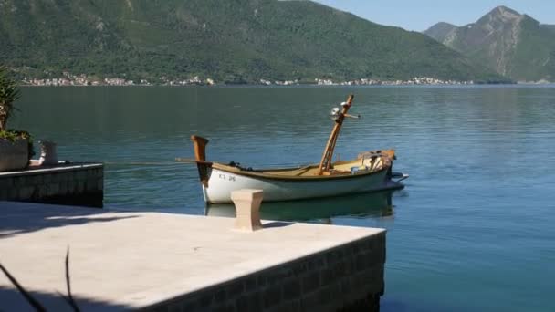 Bateaux de pêche dans la baie de Kotor — Video