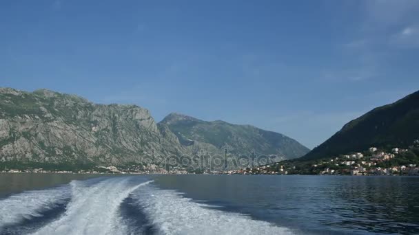 Waves from the boat on the water. Bay of Kotor, Montenegro, the — Stock Video