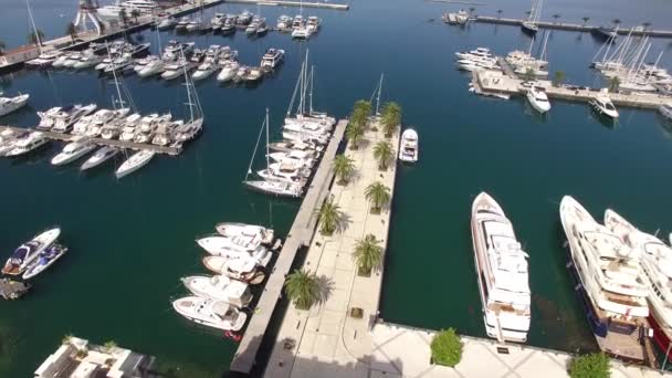 Världens bästa marine för super yachts båtar. Porto Montenegro i Tivat — Stockvideo