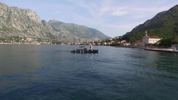 Newlyweds on a boat. Wedding in Montenegro on a yacht. The bride — Stock Video