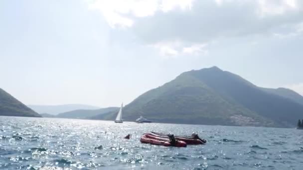 Yachts, boats, ships in the Bay of Kotor, Adriatic Sea, Montenegro — Stock Video