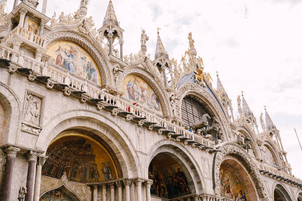 San Marco Cathedral in Venice, Italy, Basilica di Saint Mark. A close-up of the facade details.