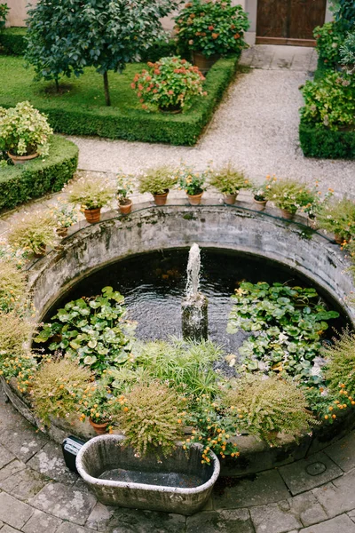 Uma antiga fonte no centro do pátio de uma adega na Itália, a Toscana . — Fotografia de Stock