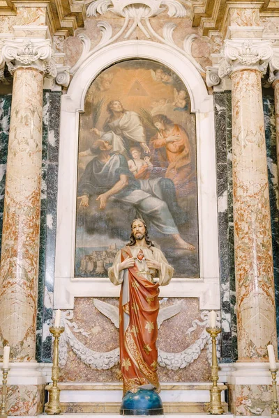 stock image Church of the Vlaha Church inside, in Dubrovnik, Croatia, Europe. Statue of Jesus Christ in marble columns.