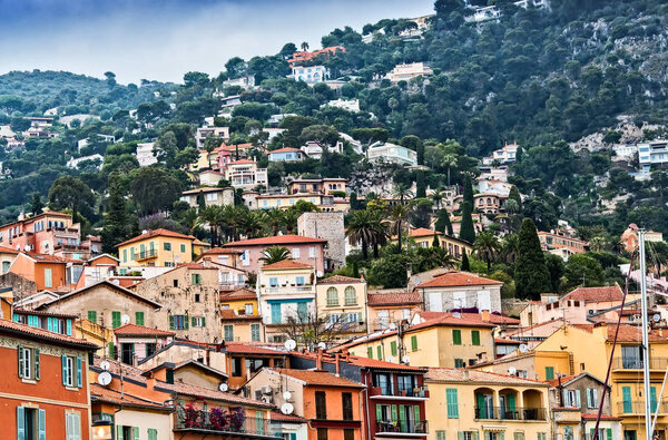 Coastal village in the harbor town of VilleFranche, near Nice, France.