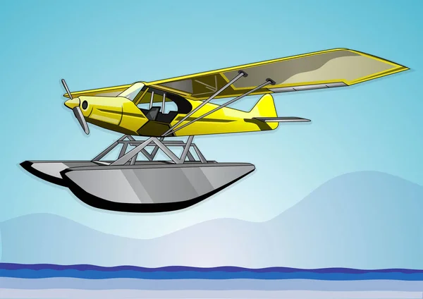 Seaplane flying over the sea Stock Illustration