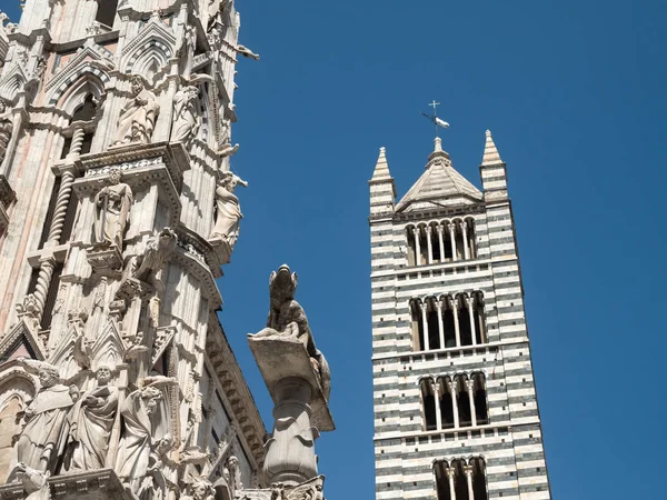 Västra fasaden och bell tower av Sienas katedral — Stockfoto