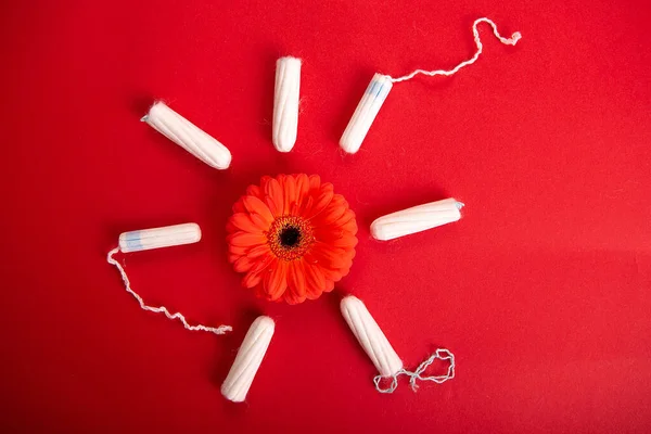 Tampão feminino médico em um fundo rosa . — Fotografia de Stock