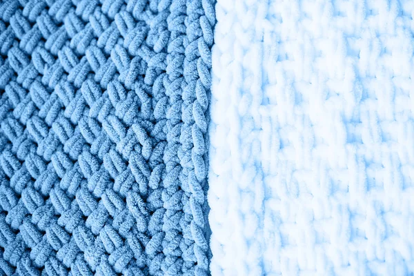 Textura de manta de malha azul. Lã merino xadrez . — Fotografia de Stock