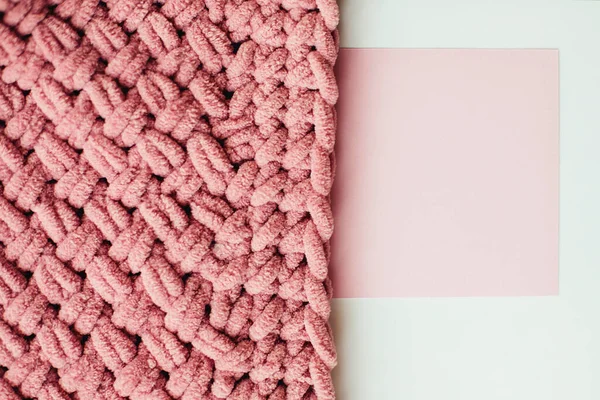 Textura de manta de malha rosa. Lã merino xadrez . — Fotografia de Stock