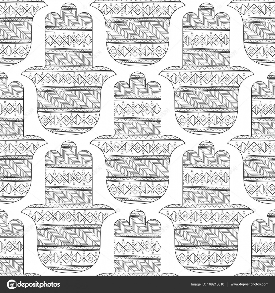 Hamsa Hand Zwart Wit Naadloze Patroon Voor Kleurplaten Pagina