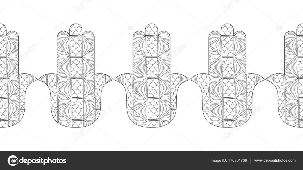 Hamsa Hand Zwart Wit Afbeelding Voor Kleurplaten Pagina