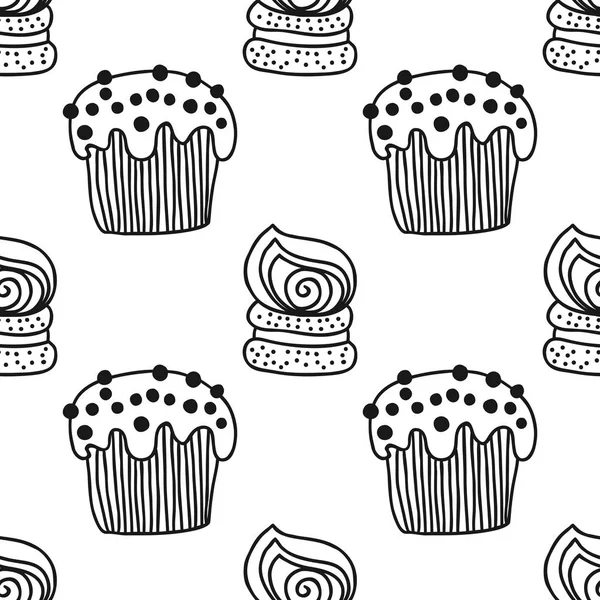 Schwarz Weiss Nahtlose Muster Mit Kuchen Fur Malbucher Stockvektor C Lilipom 120173384