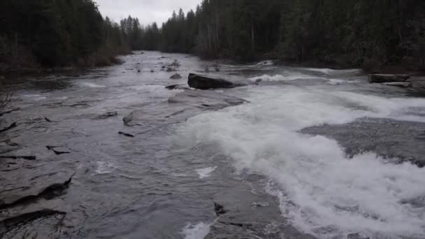 Cascate Con Padella Lenta Che Mostrano Fiume Poi Diverse Mini — Video Stock