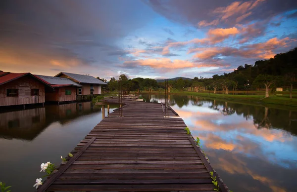 Beautiful Reflection Colorful Sunset Lake Sabah Borneo East Malaysia — Stock Photo, Image