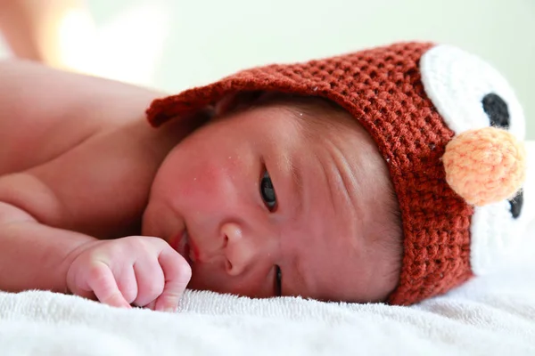 Portrait Infant Lying Bed Stock Image