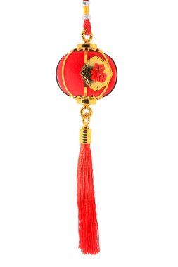 Kırmızı küresel şekli fener beyaz izole Çin yeni yıl dekorasyon için. Çince kelime servet anlamına gelir..