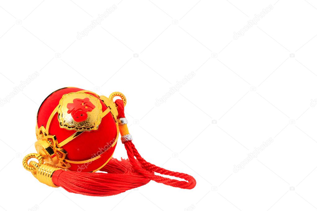 Red spherical shape lantern for Chinese New year decoration isolated on white.  The Chinese word means fortune.