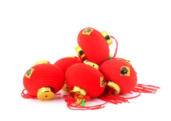 Group Small Red Chinese Lanterns Decoration White Background Chinese Word — Stock Photo, Image