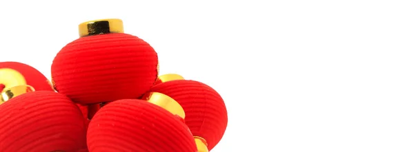 Grupo Pequeñas Linternas Chinas Rojas Para Decoración Aislada Blanco Palabra — Foto de Stock
