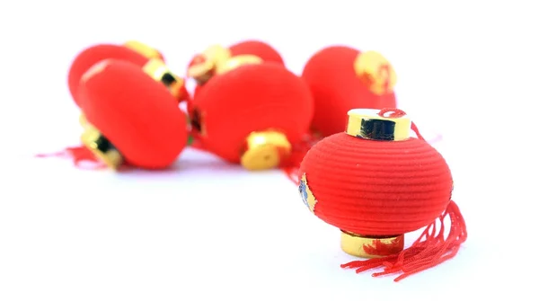 Skupina Malé Červené Lampiony Pro Dekorace Nad Bílým Pozadím Čínské — Stock fotografie