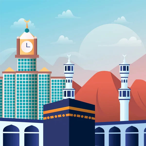 Illustratie Omgeving Van Rond Kaaba Masjid Haram Moskee Mekka — Stockvector