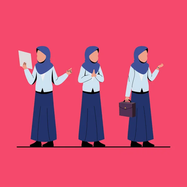 Ilustrasi Karakter Wanita Bisnis Muslim Flat - Stok Vektor
