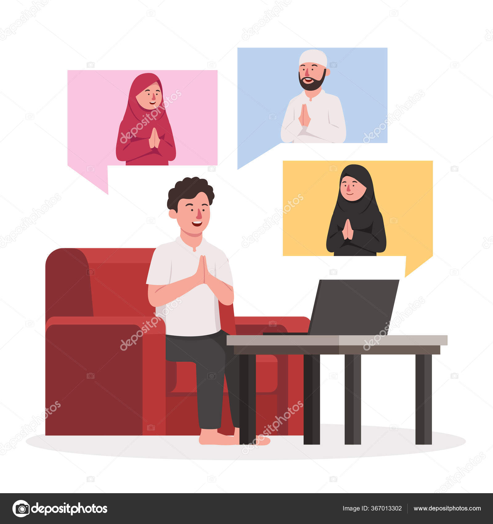 Group Video Calling Young Muslim Greeting Eid Mubarak Flat Cartoon Stock Vector Image by ©Vectorism #367013302 Group Video Calling Young Muslim Greeting Eid Mubarak Flat Cartoon Stock Vector Image by ©Vectorism #367013302