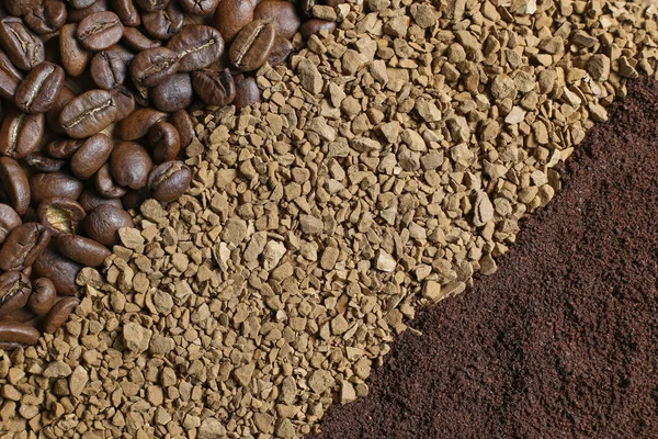 coffee beans, ground coffee, instant coffee
