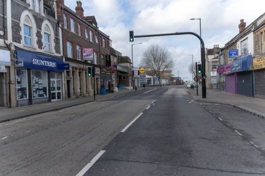 Bristol-Mart 2020-İngiltere Cronavirüs sırasında Bristol Central 'ın boş yuvarlak sokaklarının yakın görüntüsü; covid-19 virüs salgını
