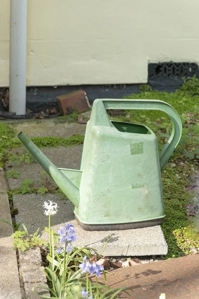 Close View Old Green Watering Can Out Garden — Stock Photo, Image