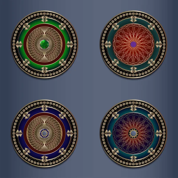 Роскошный набор из четырех тарелок — стоковый вектор